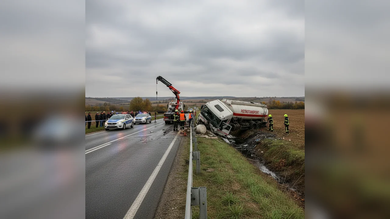 Autocisternă cu combustibil derapată lângă Ploiești, fără victime raportate