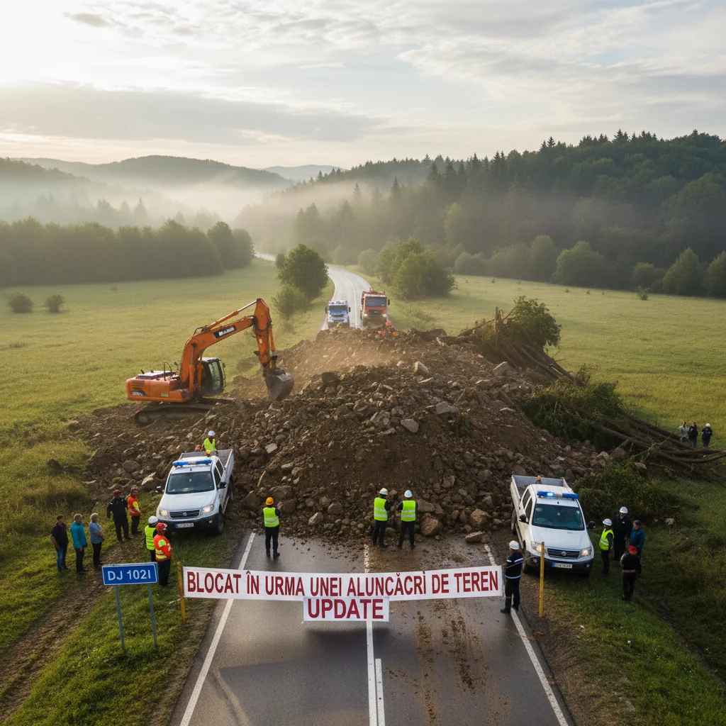 DJ 102I închis temporar din cauza unei alunecări de teren – UPDATE