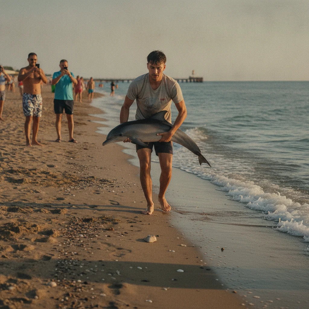 Eforie: un trecător a salvat un delfin eșuat pe plajă