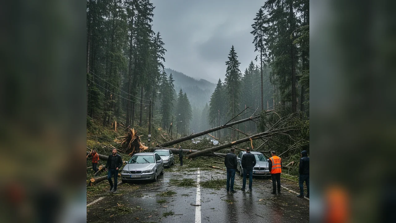 Furtună cu vânt puternic pe Valea Prahovei: intervenții în Sinaia și impact pentru traficul din Ploiești