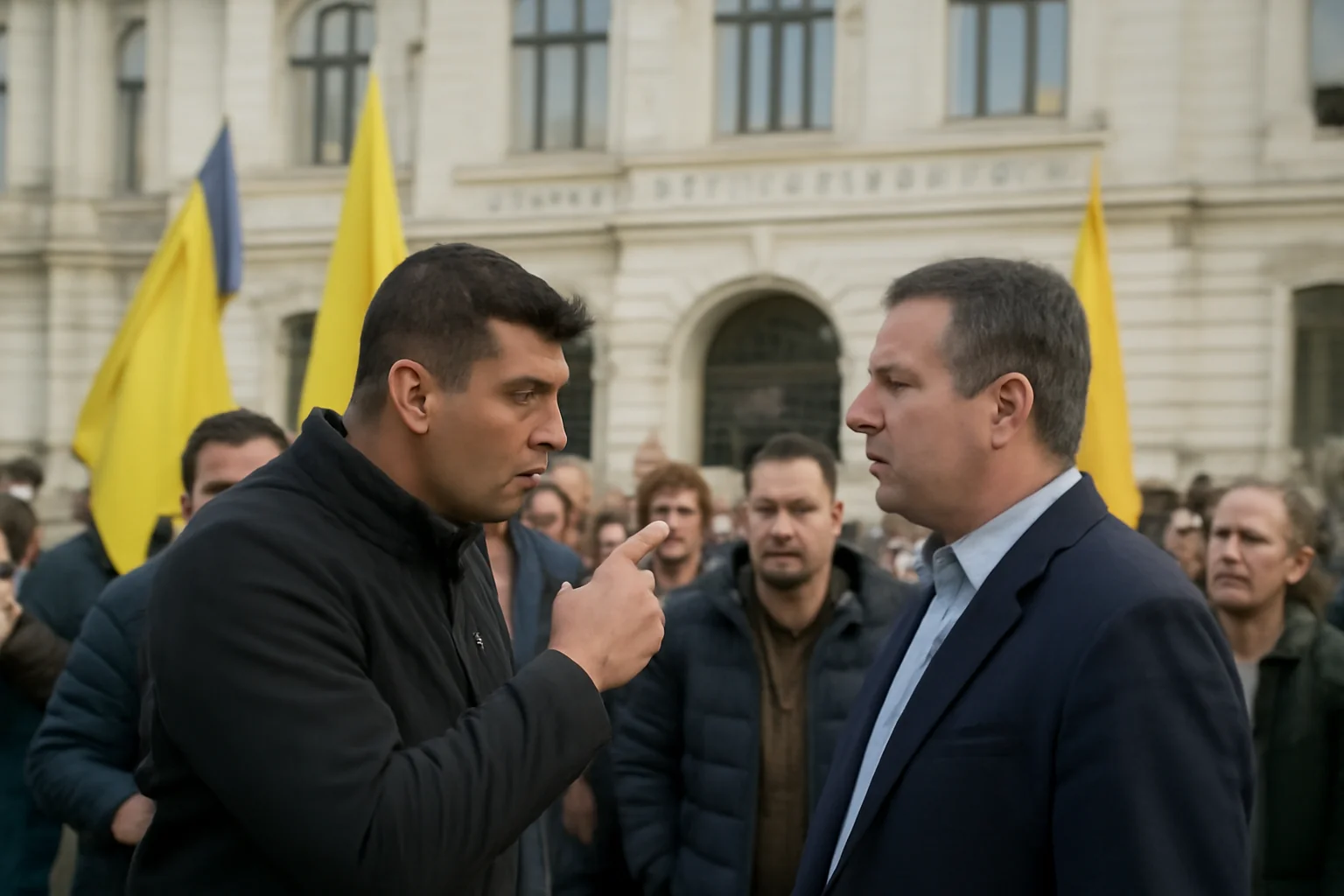 George Simion și susținătorii AUR, manifestație la Primăria Ploiești și confruntare directă cu primarul Mihai Polițeanu