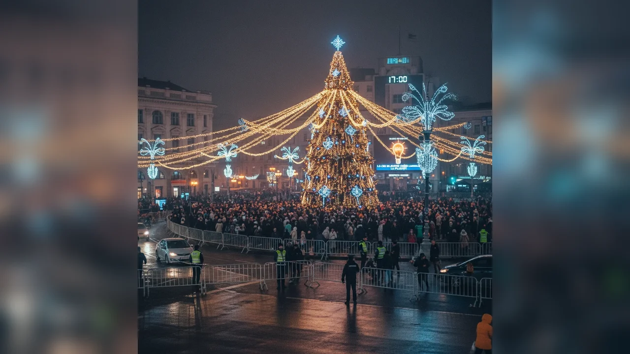 Ora aprinderii luminițelor de Crăciun în Ploiești azi și restricții rutiere anunțate