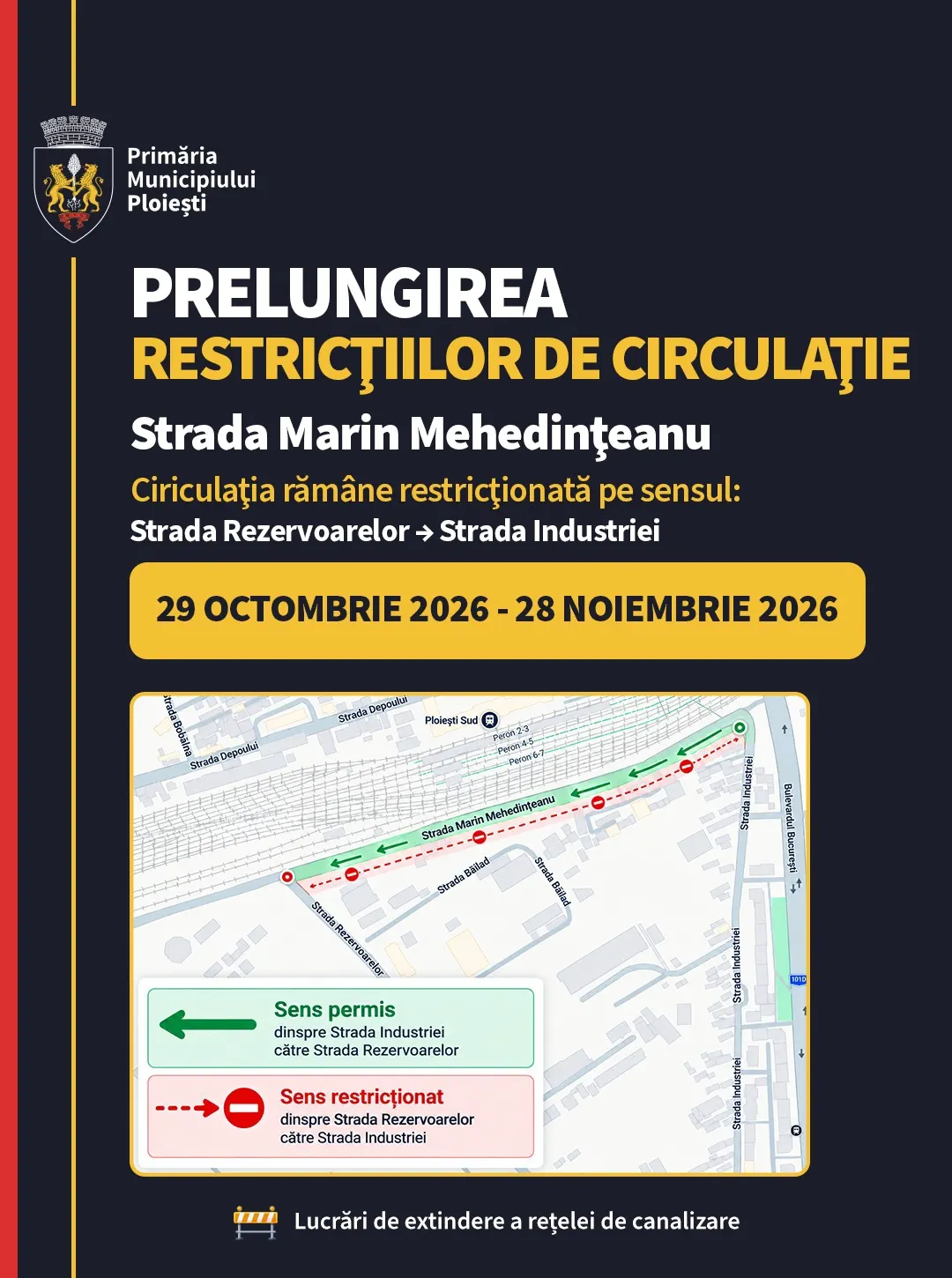 Ploiești: sensul unic pe Marin Mehedințeanu, prelungit până pe 28 noiembrie