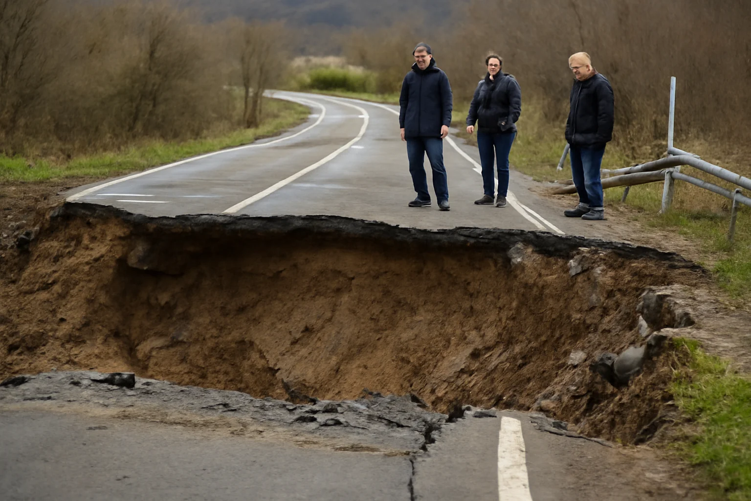 Porțiune de drum de legătură Câmpina–Cornu prăbușită peste noapte, incident analizat de autorități la Ploiești