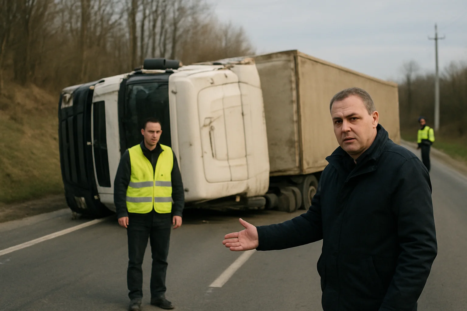 TIR răsturnat pe DN 1 în Bănești, trafic dirijat eficient