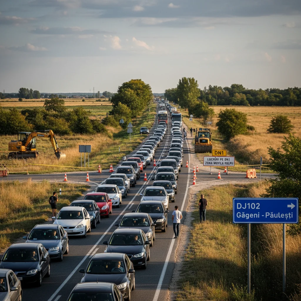 Trafic blocat pe DJ102 Găgeni – Păulești din cauza lucrărilor pe DN1, zona Movila Vulpii